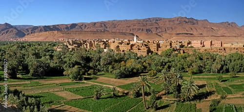 Panoramic view of the ancient ksar in the Todra Gorge, Morocco