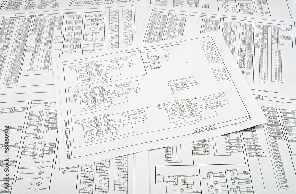 Fototapeta premium Background of several electrical circuits printed on paper