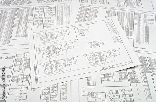 Background of several electrical circuits printed on paper