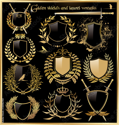 golden shields and laurel wreaths