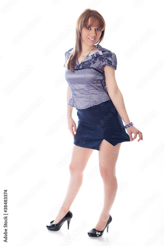 young woman brunette on a white young woman brunette on a white