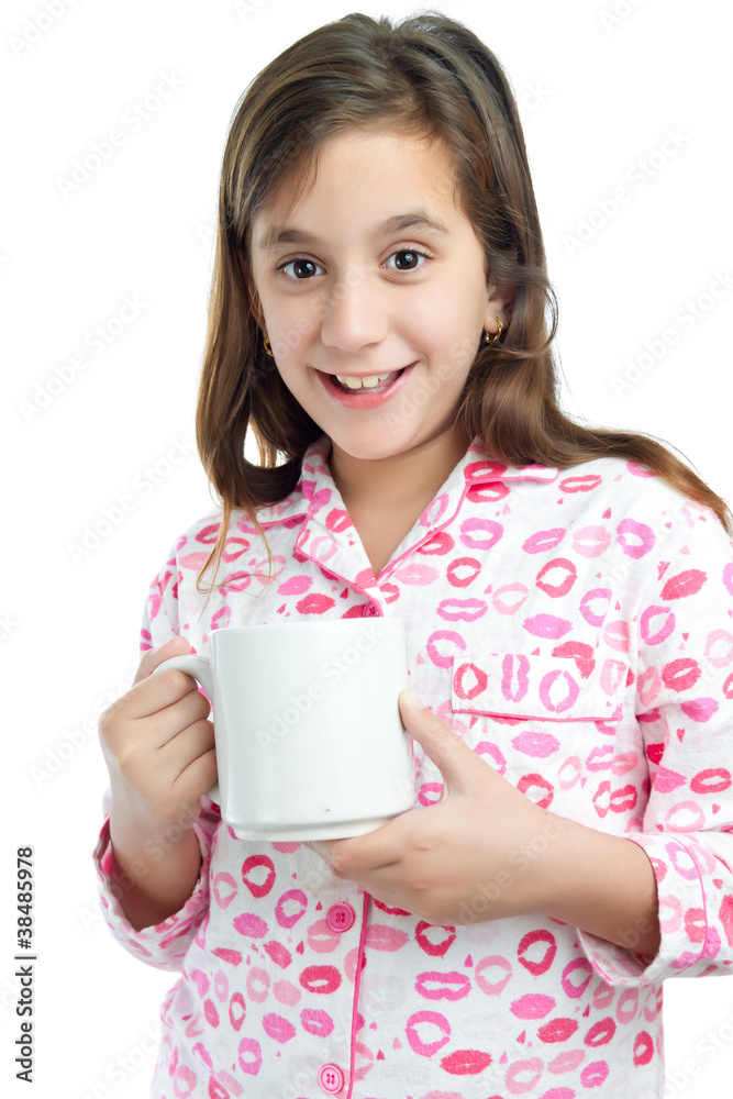 Hispanic girl wearing pajamas isolated on white Hispanic girl wearing pajamas isolated on white
