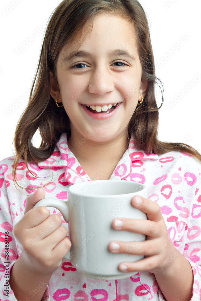 Hispanic girl wearing pajamas isolated on white Hispanic girl wearing pajamas isolated on white