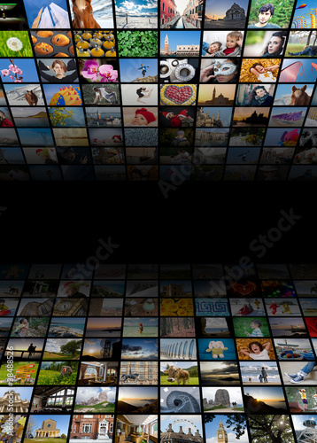 Abstract multimedia background made by different images.