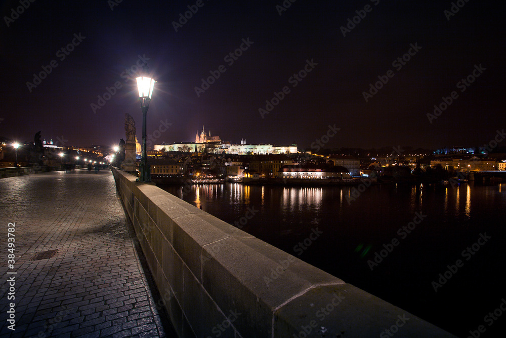 beautiful night view of the Charles Bridge in Prague