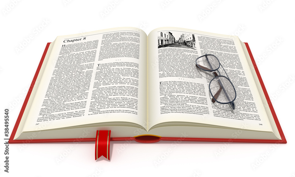 Obraz premium Opened book with eyeglasses