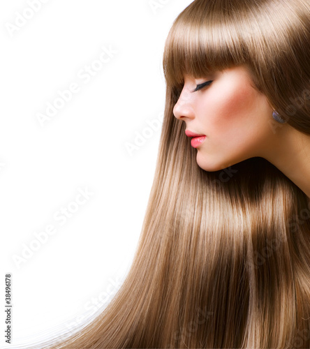 Beautiful Woman With Straight Long Hair Over White