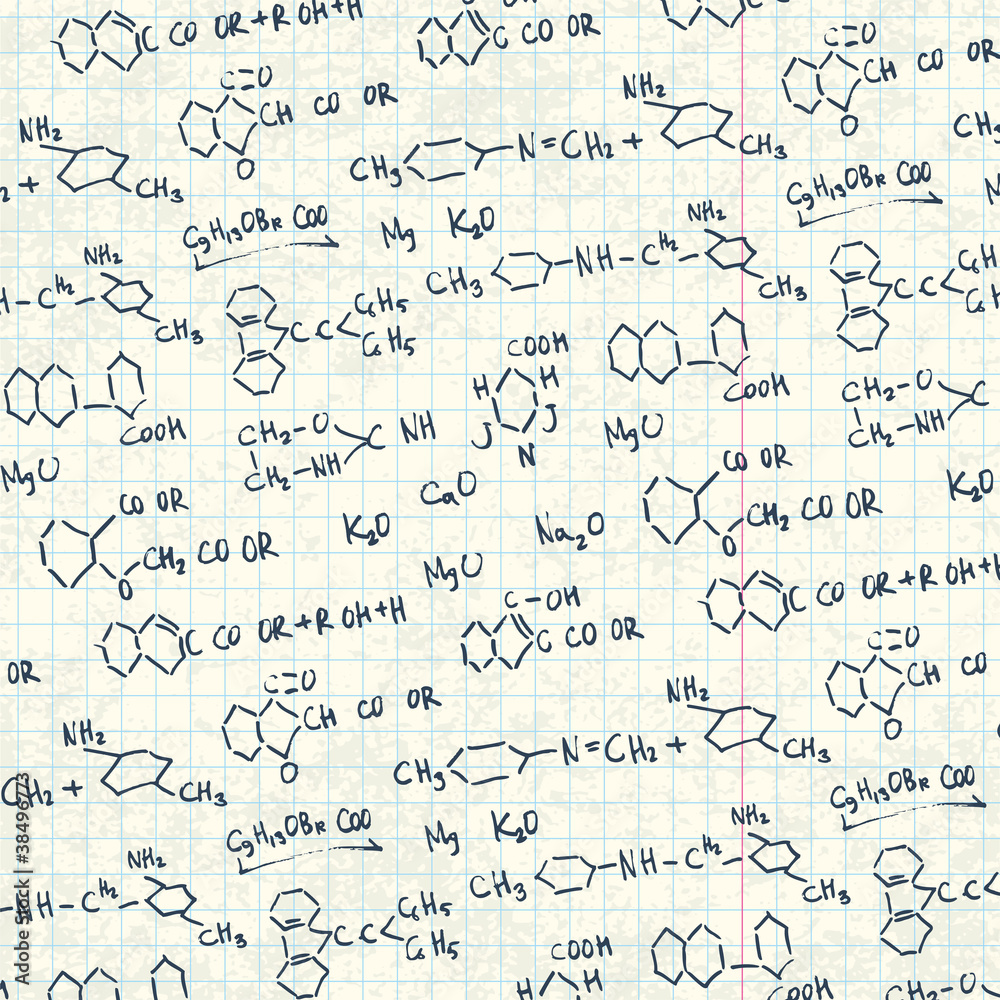 Abstract chemistry formulas on exercise book paper sheet. Vector Abstract chemistry formulas on exercise book paper sheet. Vector