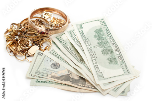 gold and silver pile scrap and cash dollar
