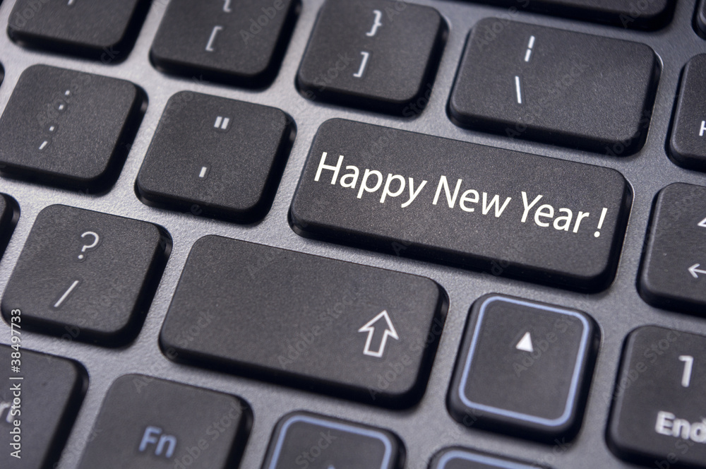 happy new year message, keyboard enter key