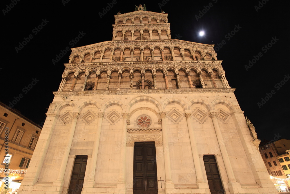 medieval Cathedral of San Michele of Lucca, Italy by night