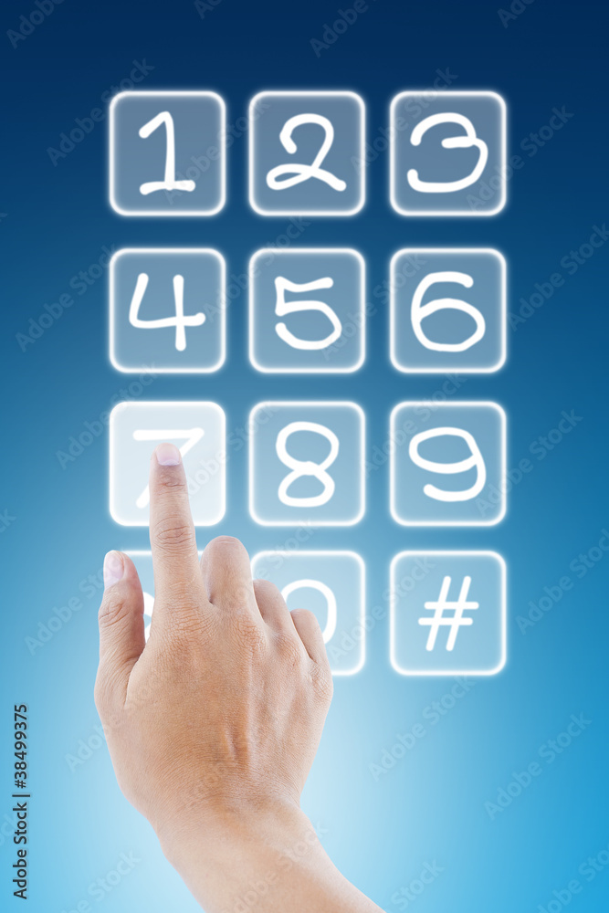 hand pushing transparent telephone buttons hand pushing transparent telephone buttons