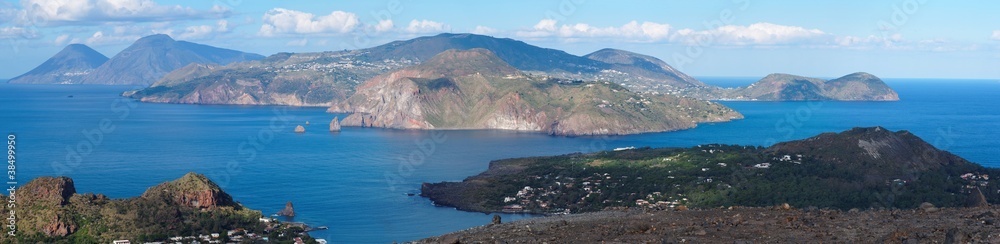 Aeolian islands seen from Vulcano island, Sicily, Italy