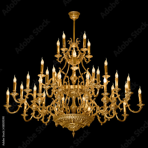 Vintage chandelier isolated on black photo