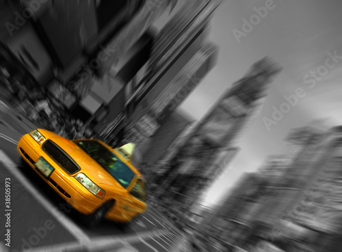 new york city, times square, taxi focus motion blur