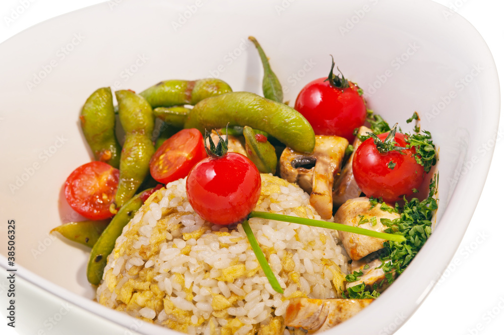fry rice and fish with vegetable