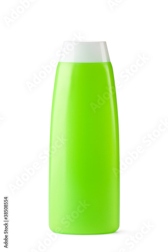 Green plastic bottle for shampoo