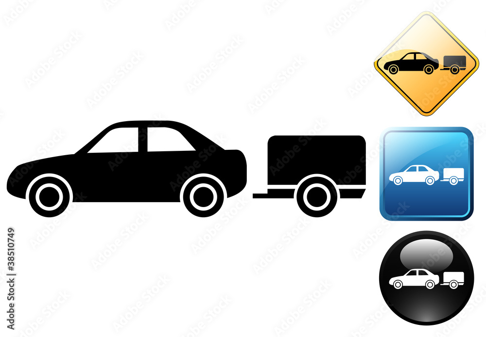 Car with trailer pictogram and signs