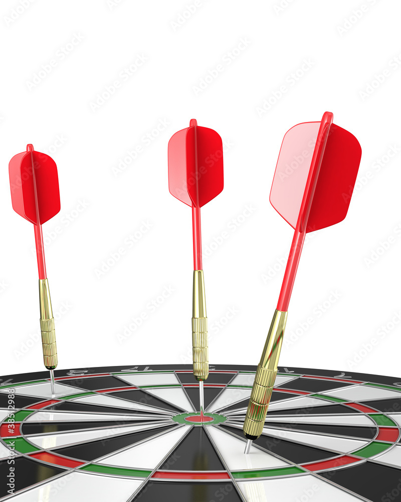 Three darts stuck in a board, top view Three darts stuck in a board, top view