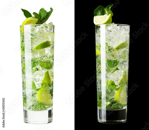 Mojito cocktail isolation on a white and black photo