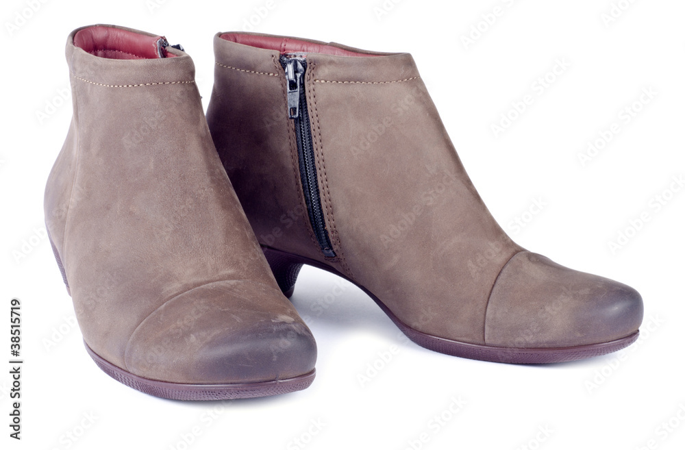 Women's Short Brown Leather Boots Isolated on White Women's Short Brown Leather Boots Isolated on White