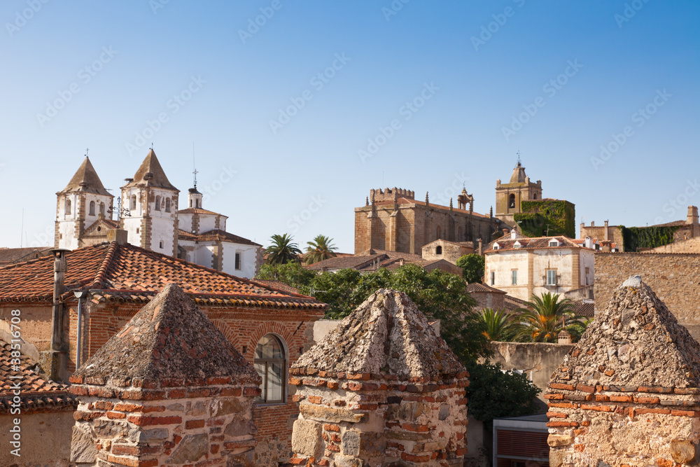 Caceres. Church of St. Francis Xavier and Tower of the Storks