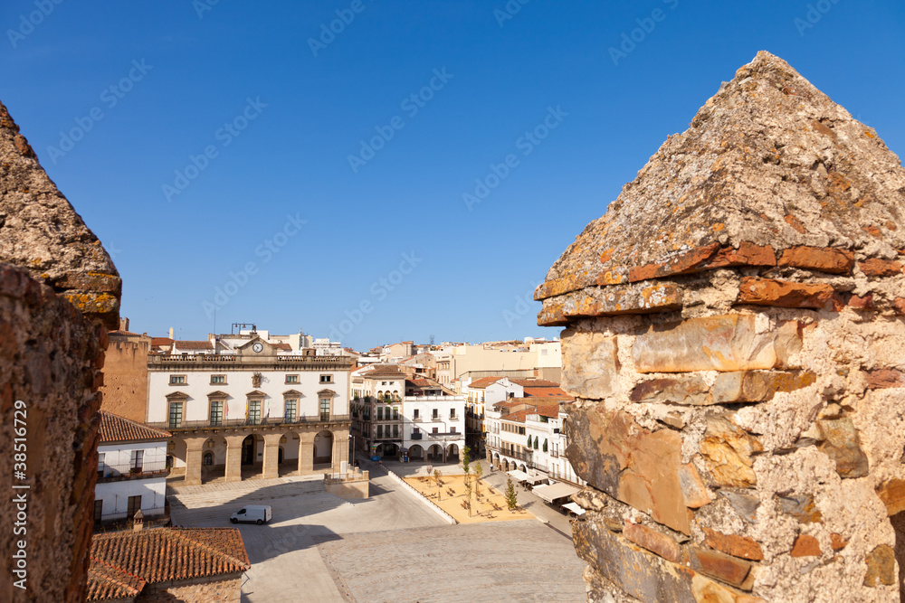 Fototapeta premium Caceres. Town Hall seen from Bujaco Tower. Spain.