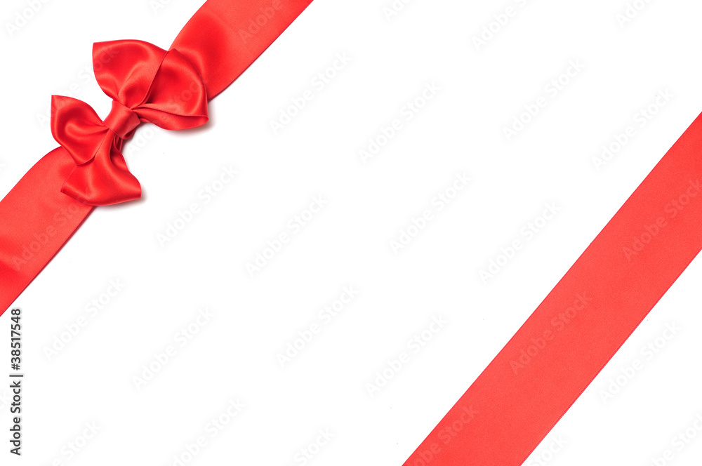 Red ribbon with bow on white