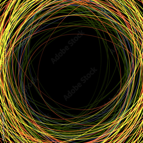 Abstract colorful scribbles on a black background with space for