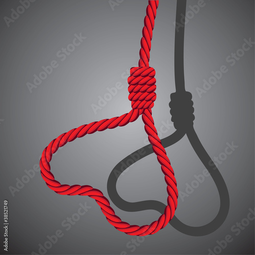 Love valentine heart shaped from noose of rope