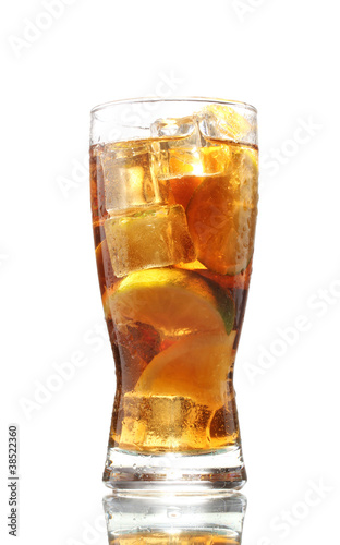 Iced tea with lemon and lime isolated on white