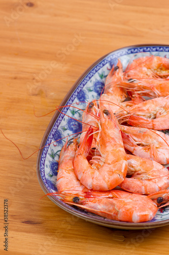 Cooked shrimp in plate