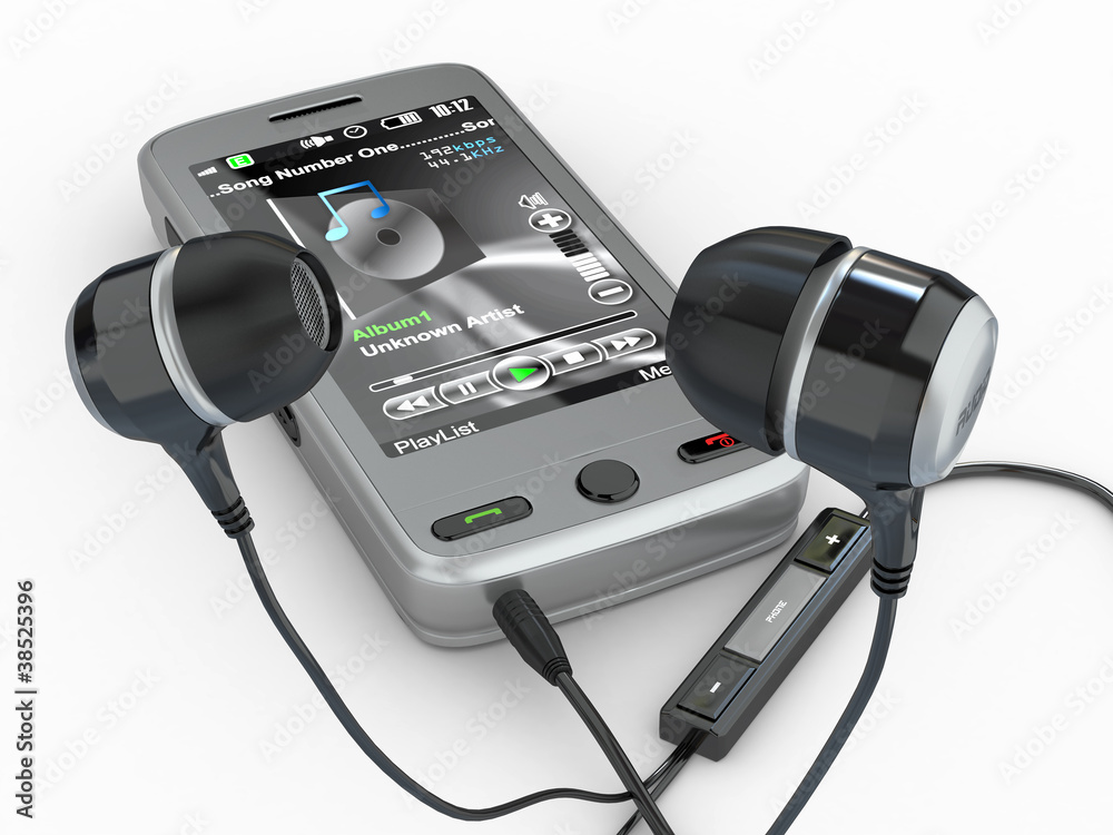 Mobile phone with headphones. 3d Mobile phone with headphones. 3d