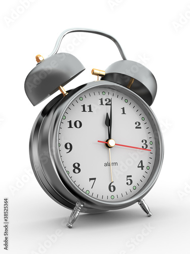 Midnight. Old-fashioned alarm clock. 3d