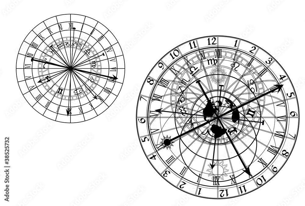 vector astronomical clock - obrazy, fototapety, plakaty 