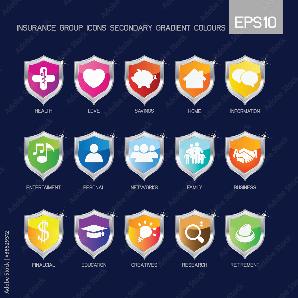 Insurance group icons secondary colorful Insurance group icons secondary colorful