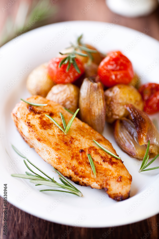 Chicken breast fillet with oven baked vegetables Chicken breast fillet with oven baked vegetables