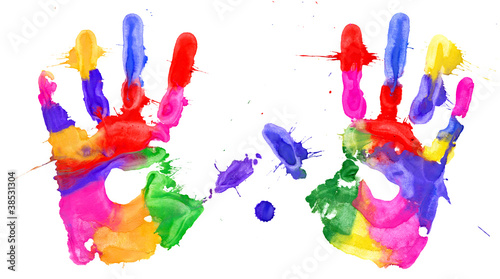 Multicolored hands print