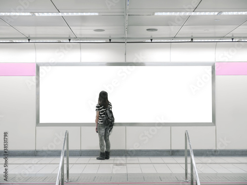Blank billboard in modern building