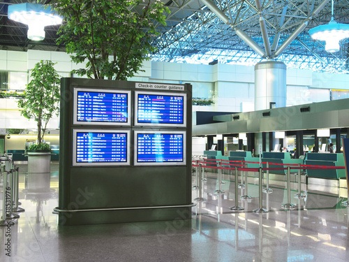 Flight schedule and check in counter in airport