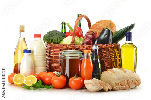 Fototapeta Naklejka Na Ścianę i Meble -  Raw food including vegetables, fruits, bread and wine