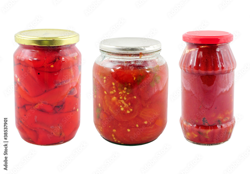 Jars with different preserved vegetables Jars with different preserved vegetables