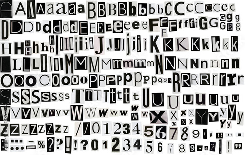 Newspaper clippings alphabet