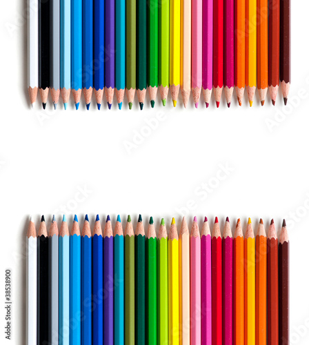 two groups of colorful pencils