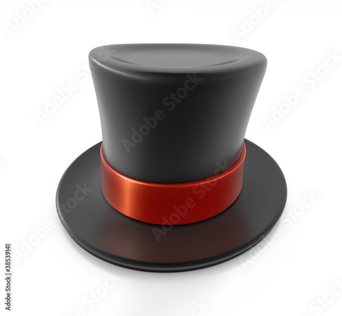 Black top hat with red strip.