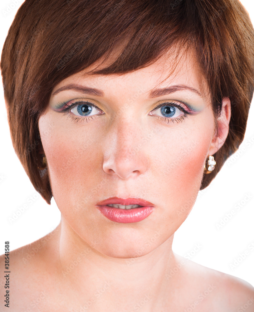 Obraz premium closeup portrait of beautiful young woman isolated white