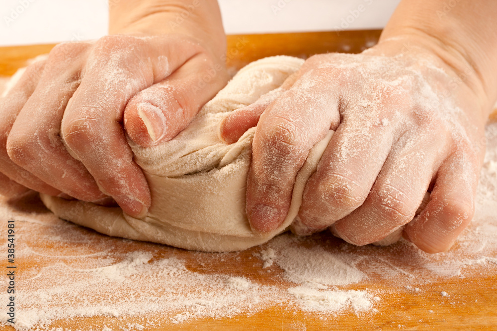 Kneading the dough with hands