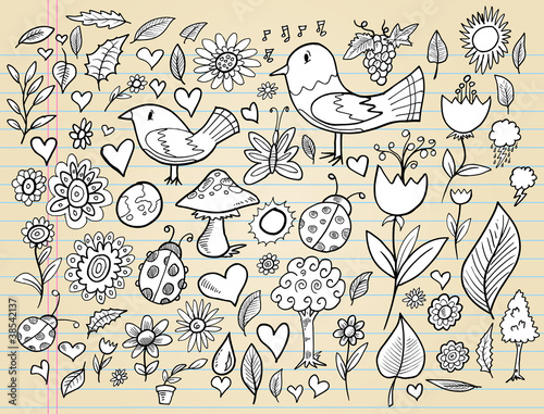 Doodle Spring Time Elements Vector Illustration Set