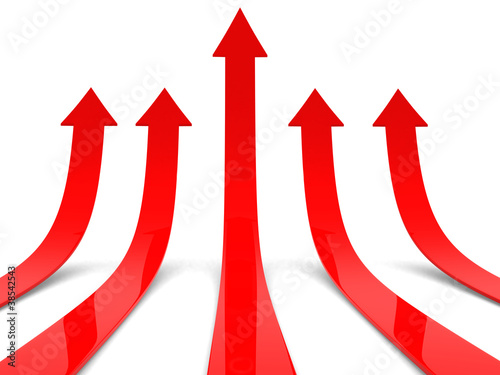 Rising red arrows 3D.