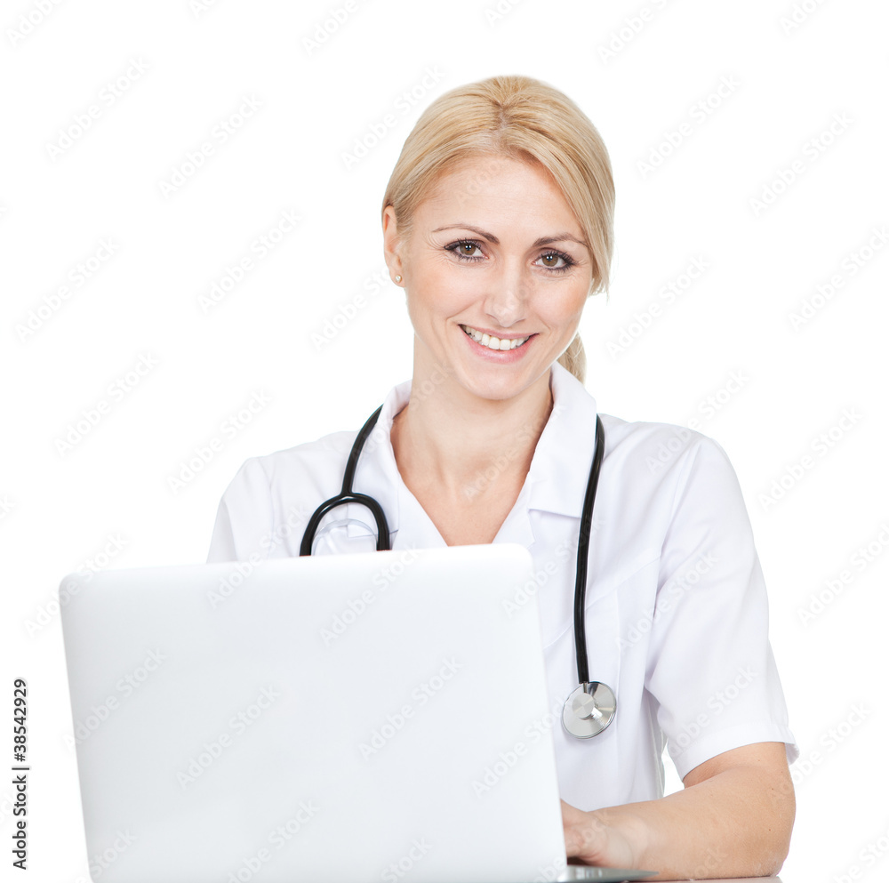 Medical doctor working on laptop